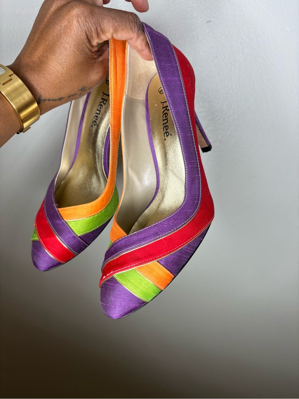 J.Renee Purple Satin Multicolor Strappy Peep-Toe Heels